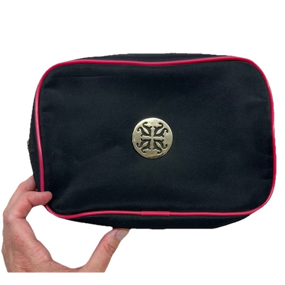 Rustic Cuff Large Cosmetic Bag Storage Travel Black Red Trim Gold Logo